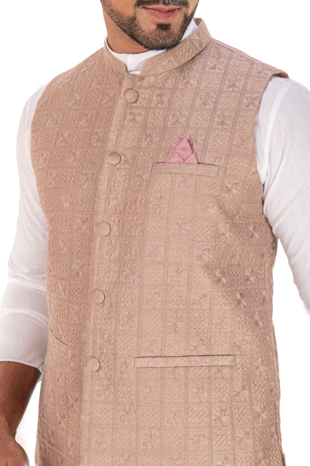 Lucknavi Work Silk Nehru Jacket