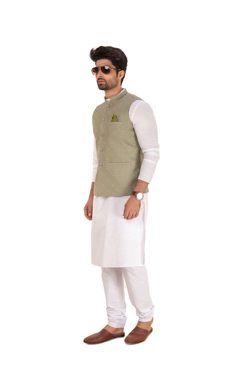 Lucknavi Work Silk Nehru Jacket