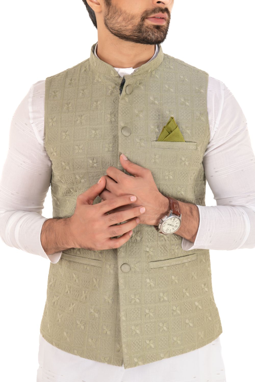 Lucknavi Work Silk Nehru Jacket
