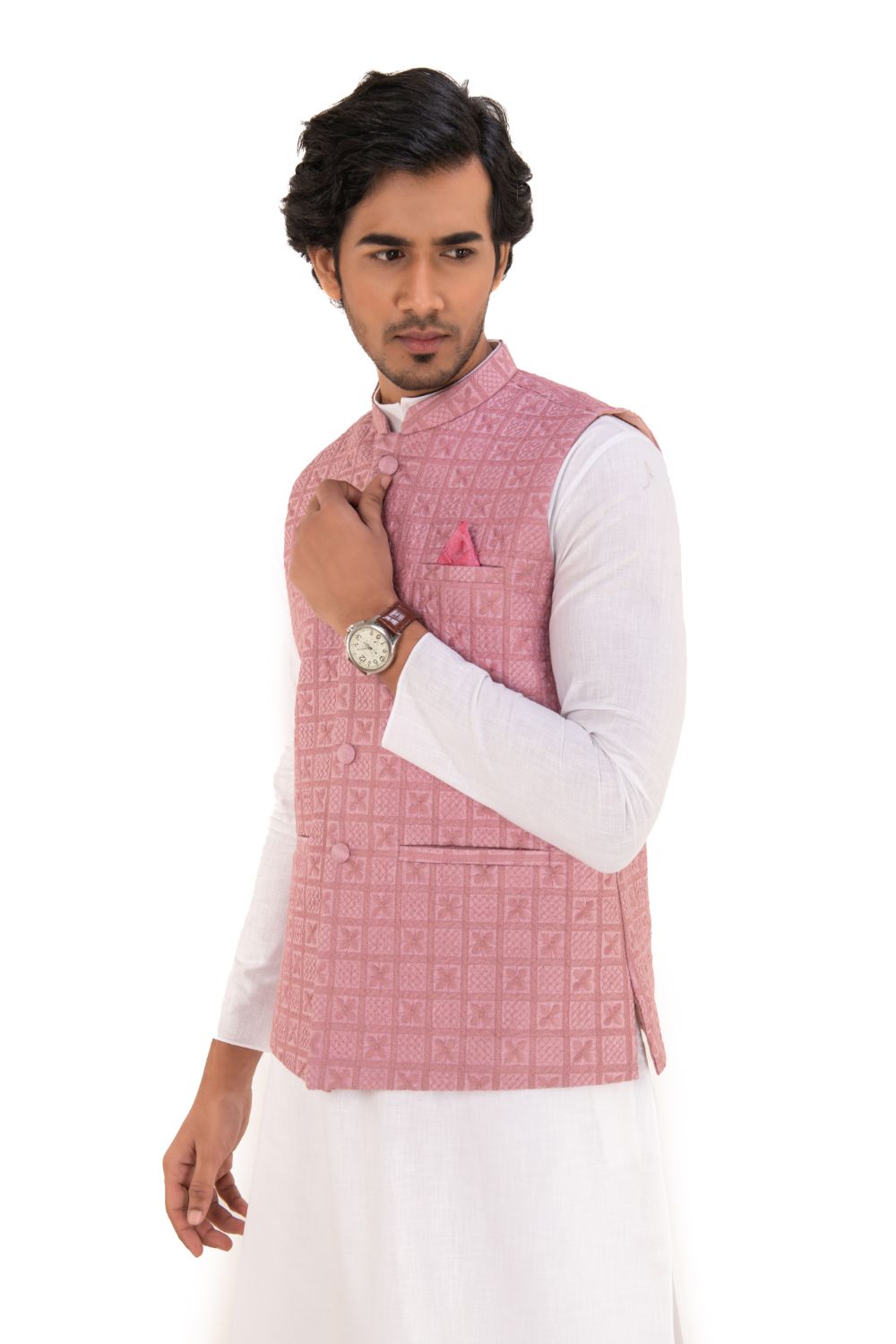 Lucknavi Work Silk Nehru Jacket