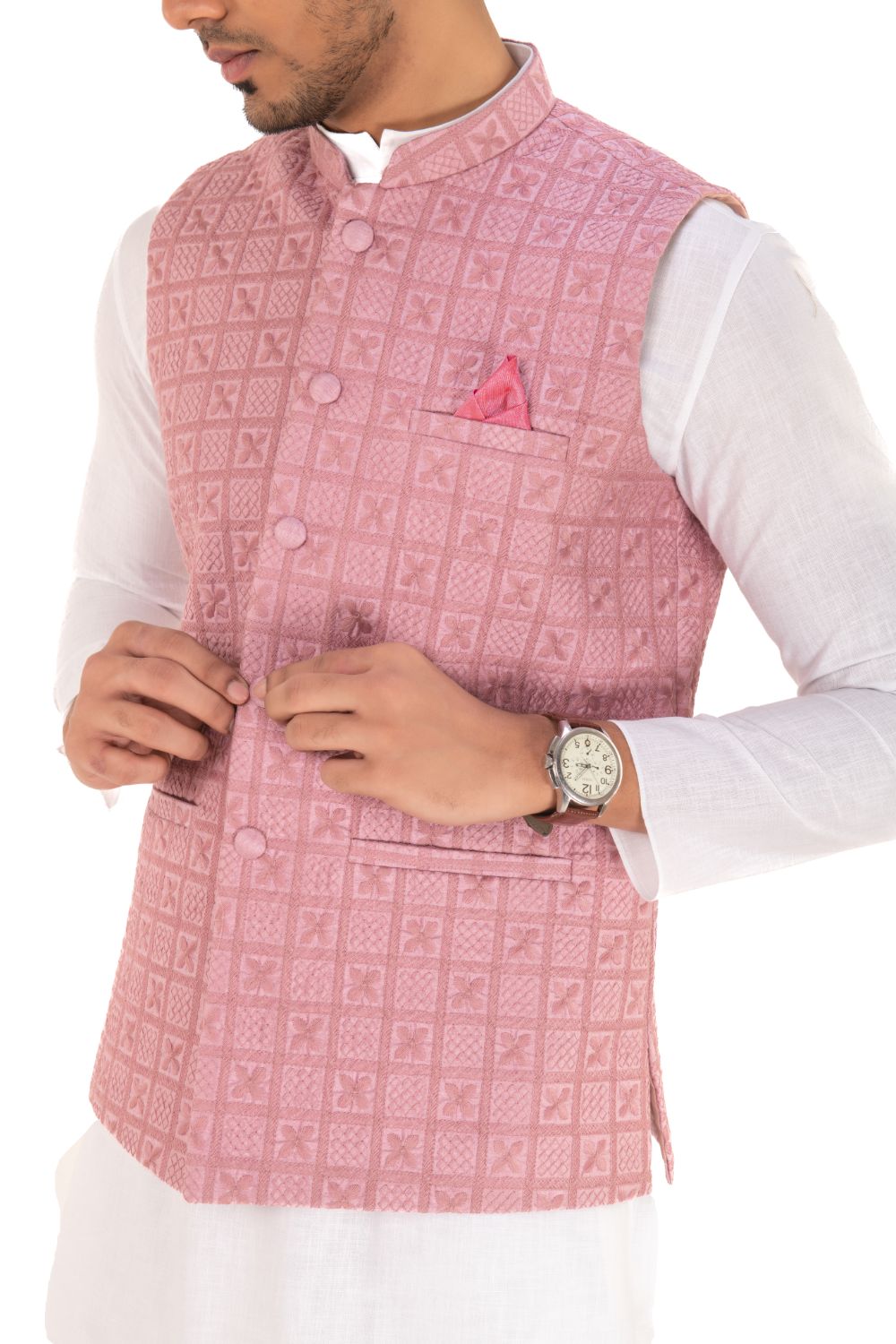 Lucknavi Work Silk Nehru Jacket