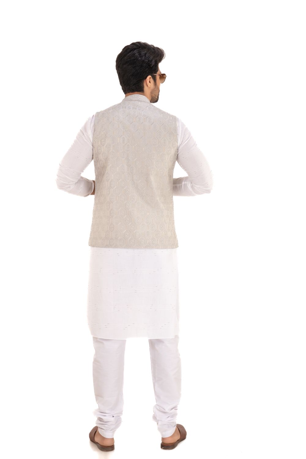 Sequins Embroidered Silk Nehru Jacket