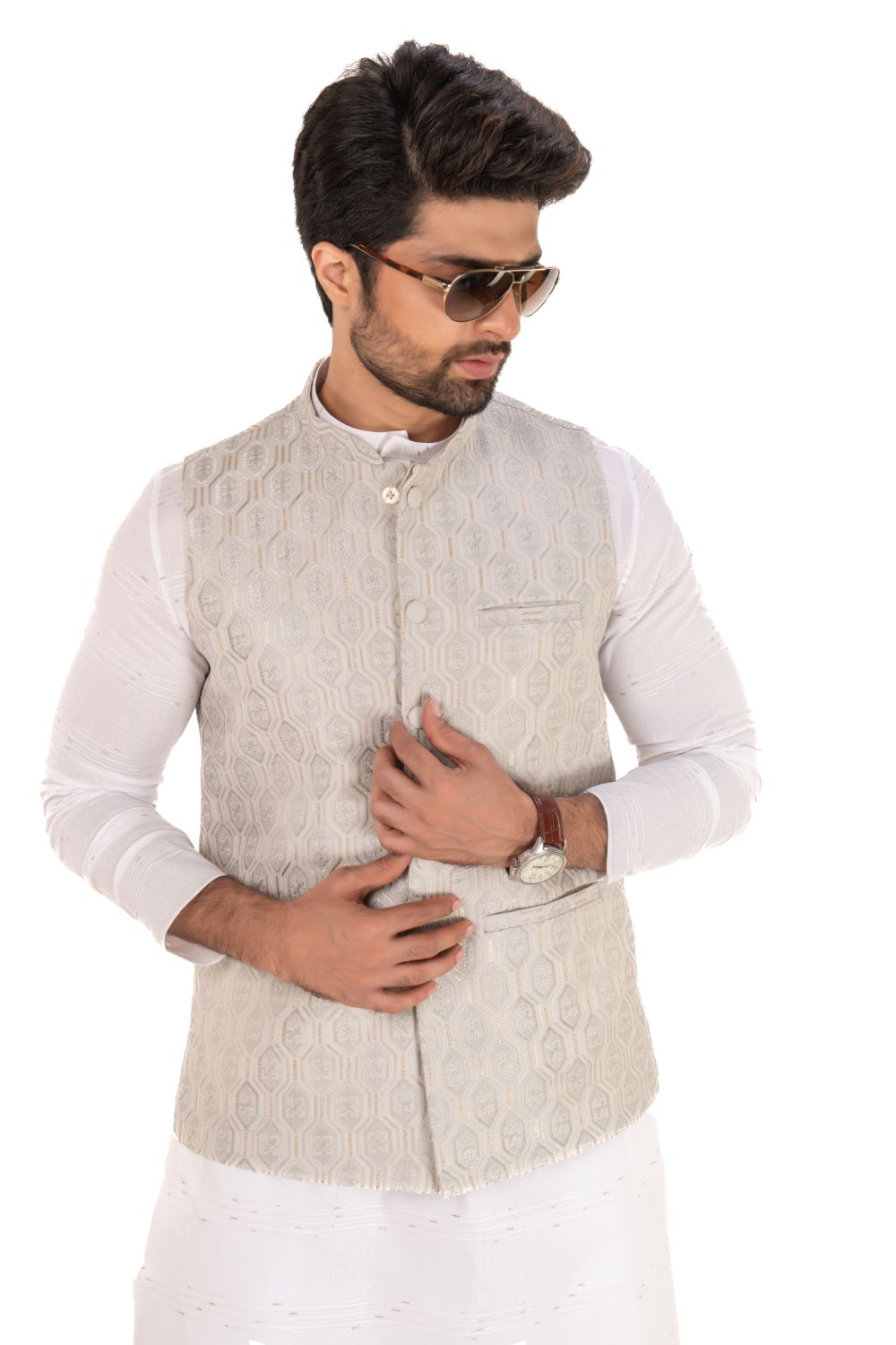 Sequins Embroidered Silk Nehru Jacket