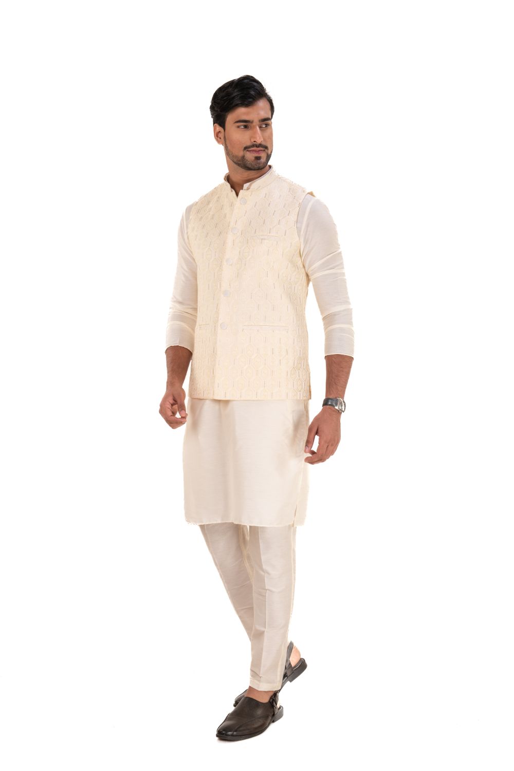 Sequins Embroidered Silk Nehru Jacket