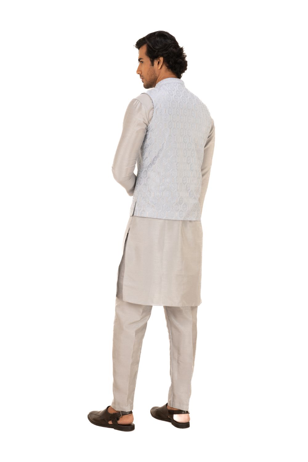 Sequins Embroidered Silk Nehru Jacket