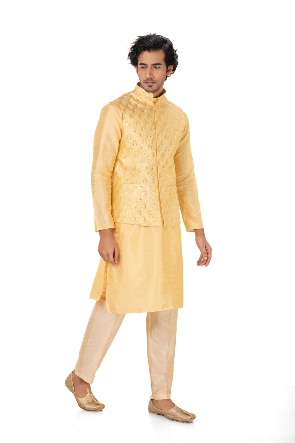 Sequins Embroidered Satin Nehru Jacket