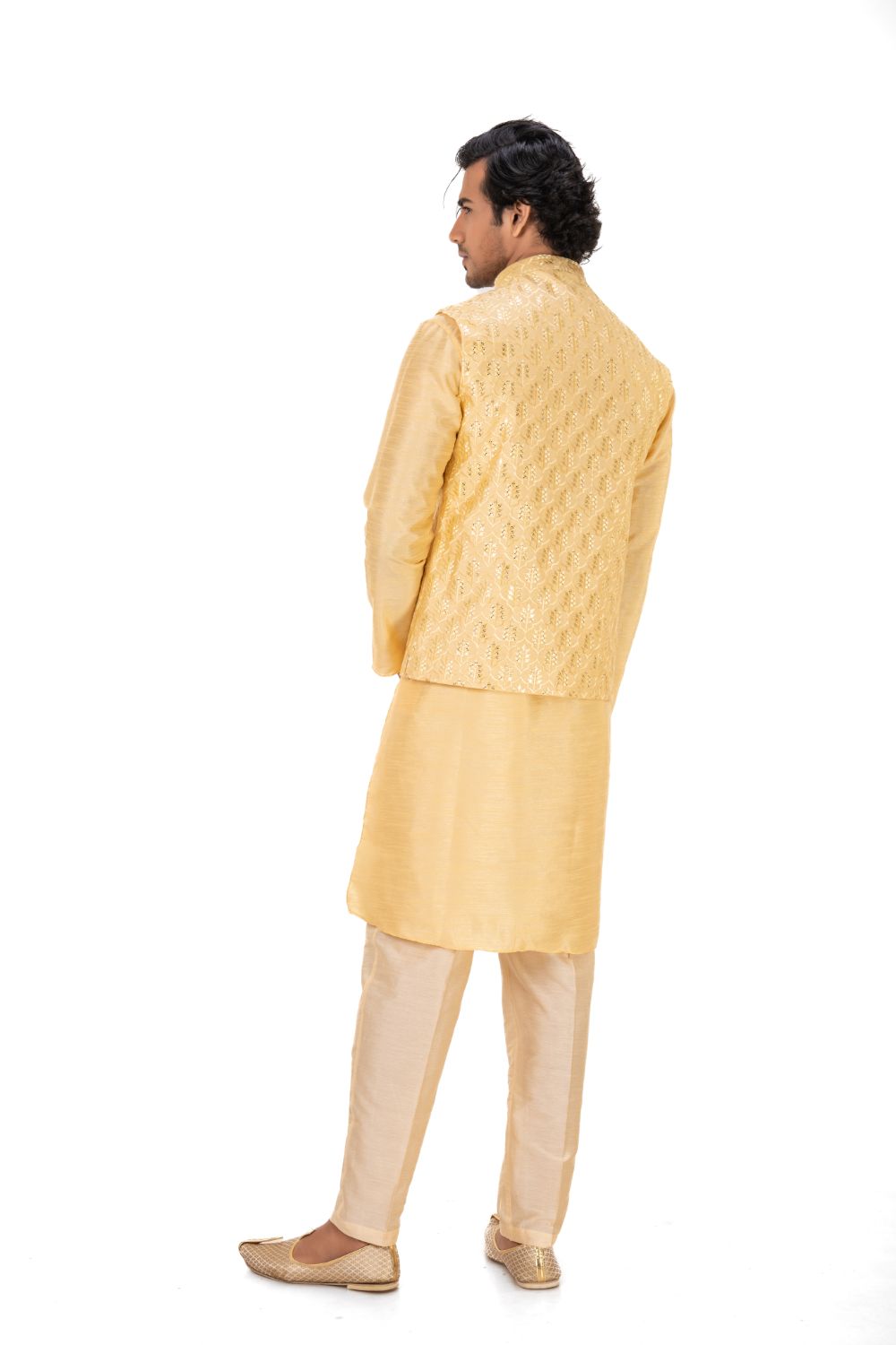 Sequins Embroidered Satin Nehru Jacket