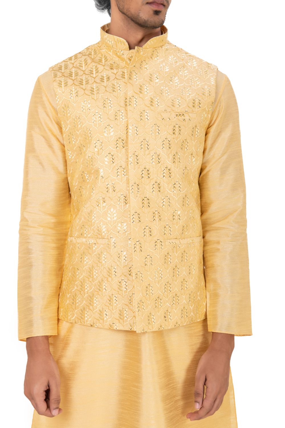 Sequins Embroidered Satin Nehru Jacket