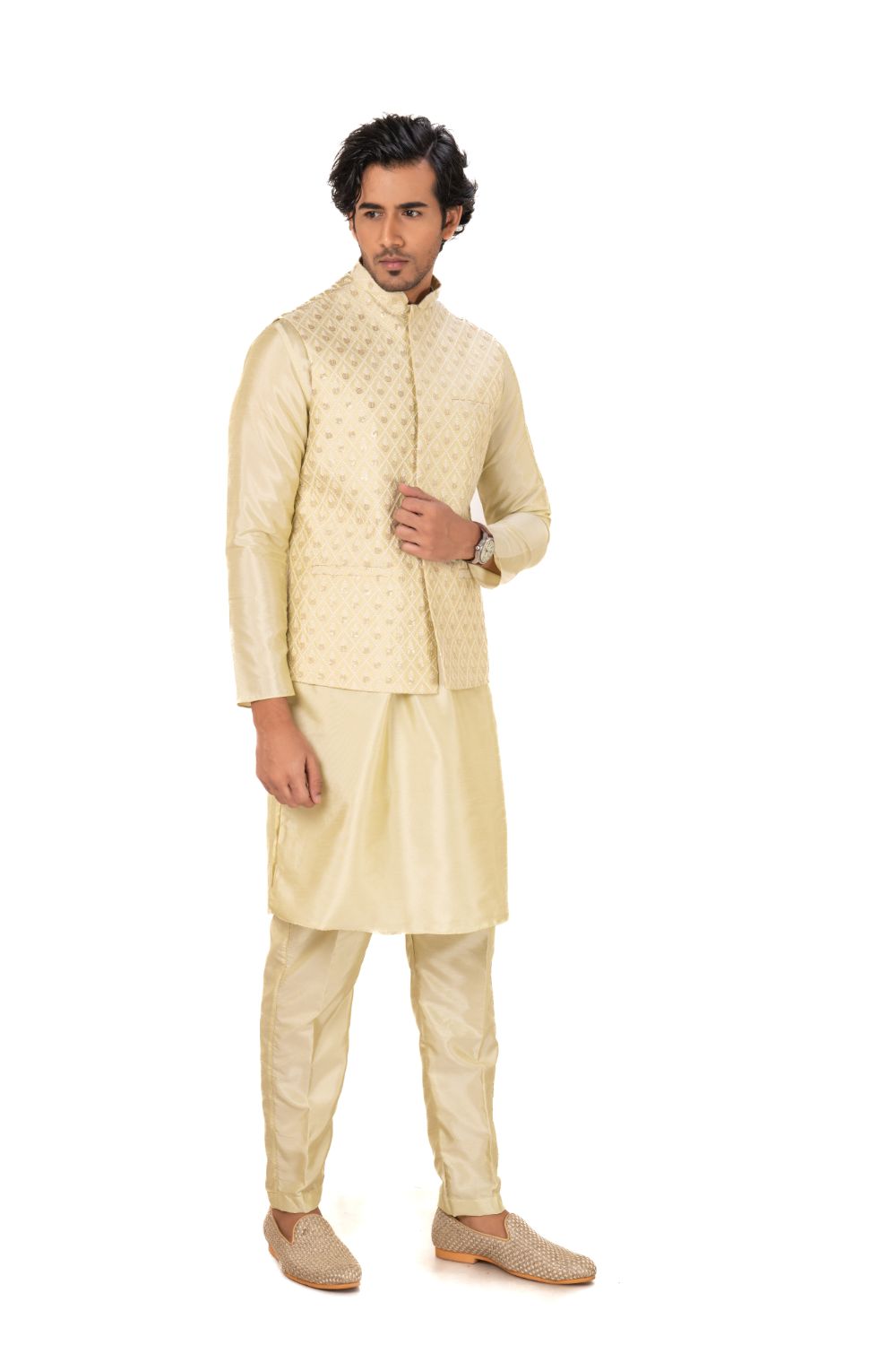 Lucknavi Chikankari Emroidered Nehru Jacket
