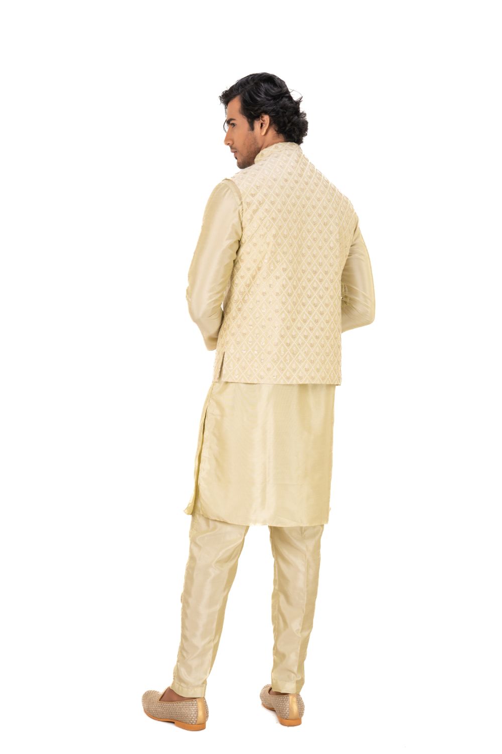Lucknavi Chikankari Emroidered Nehru Jacket