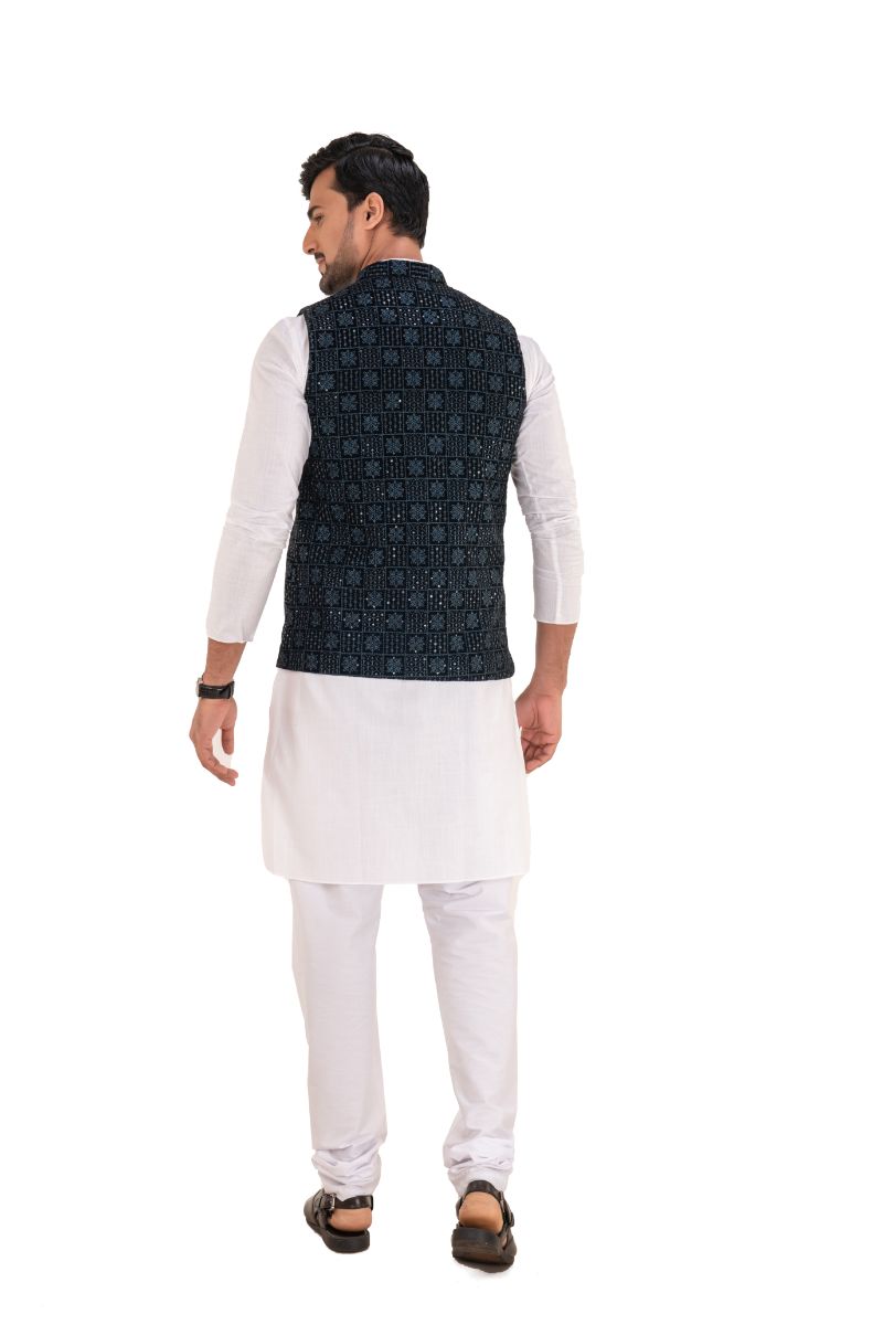 Sequins Embroidered Velvet Nehru Jacket