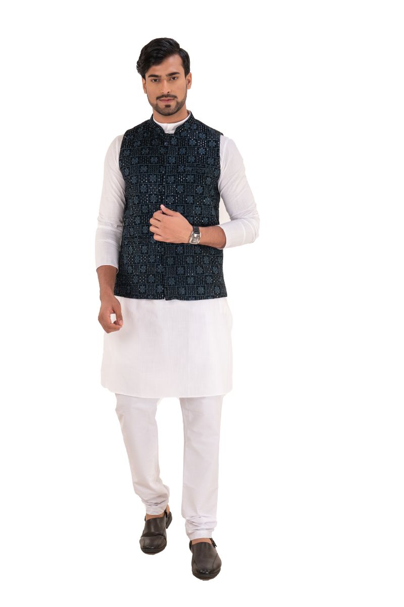 Sequins Embroidered Velvet Nehru Jacket