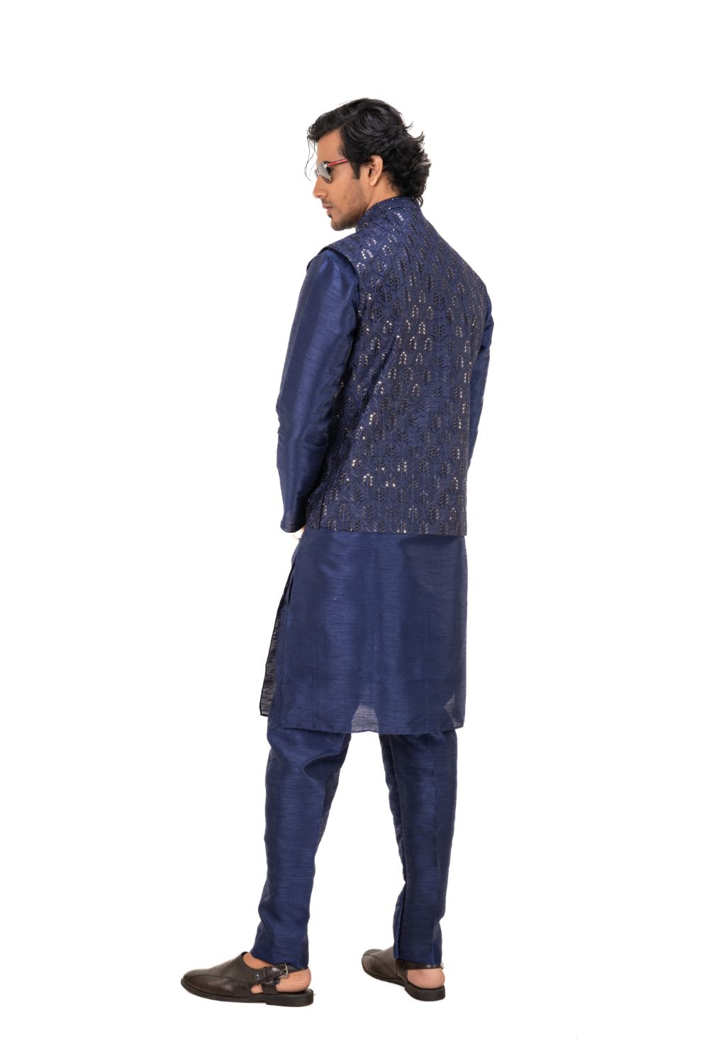 Buy Blue Engagement Jacquard Silk Nehru Jackets : 235637 -
