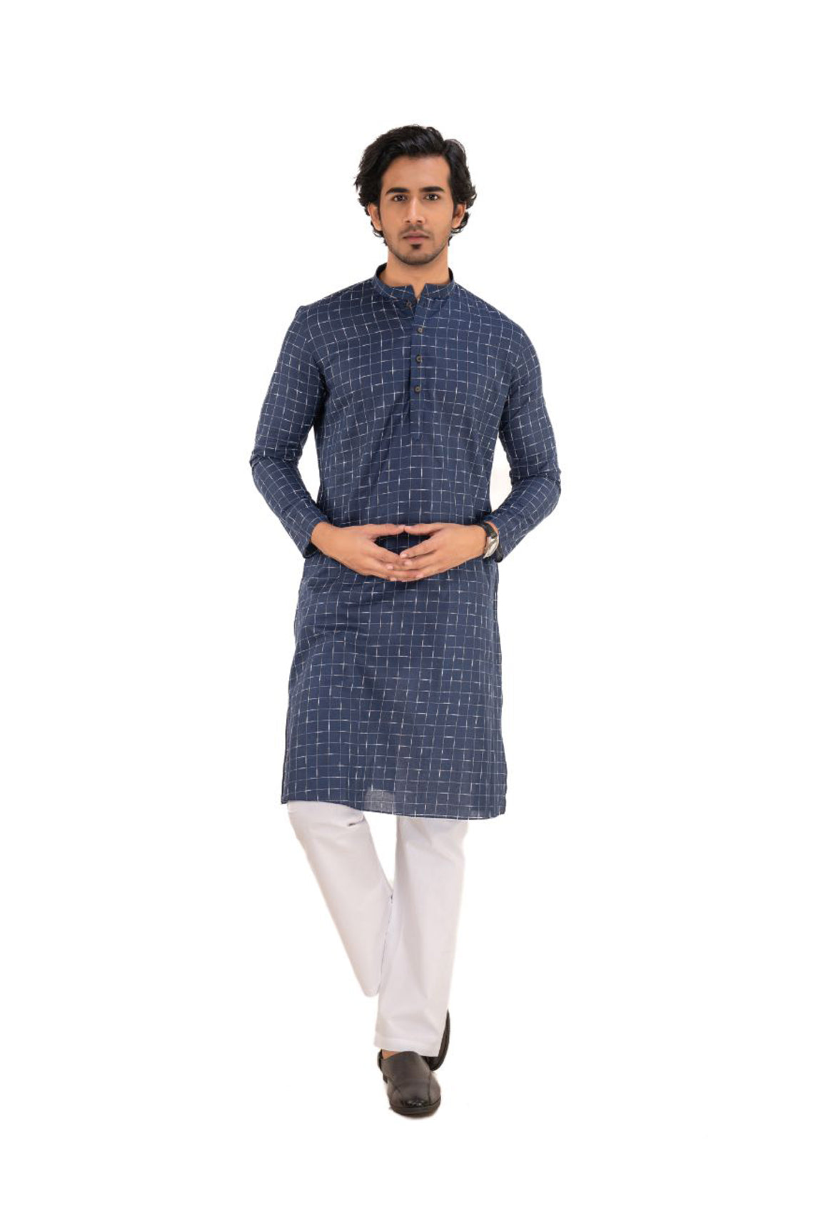 Men's Solid Festive Relaxed Fit Kurta Navy Blue