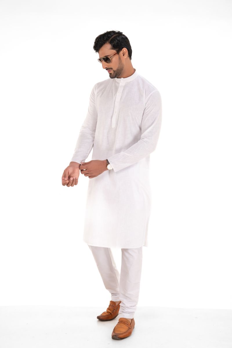 Stylish Plain White Linen Kurta