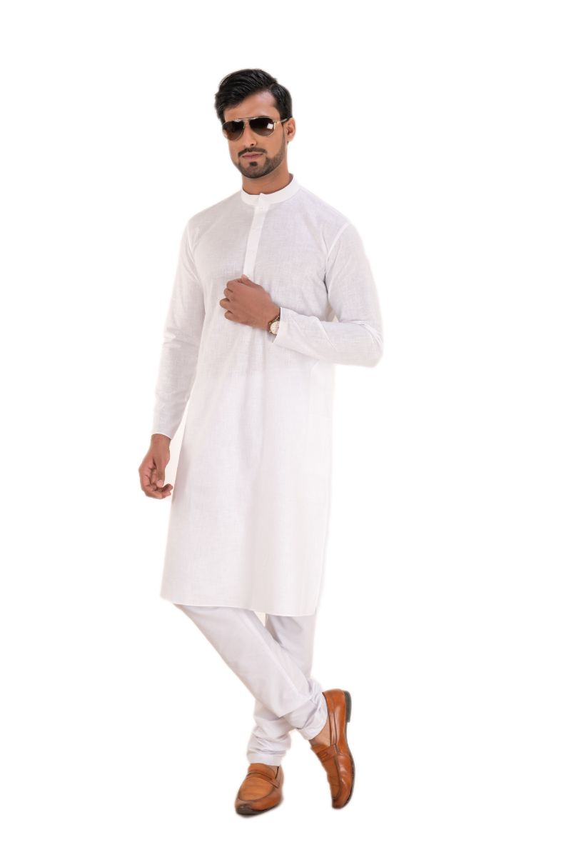 Stylish Plain White Linen Kurta