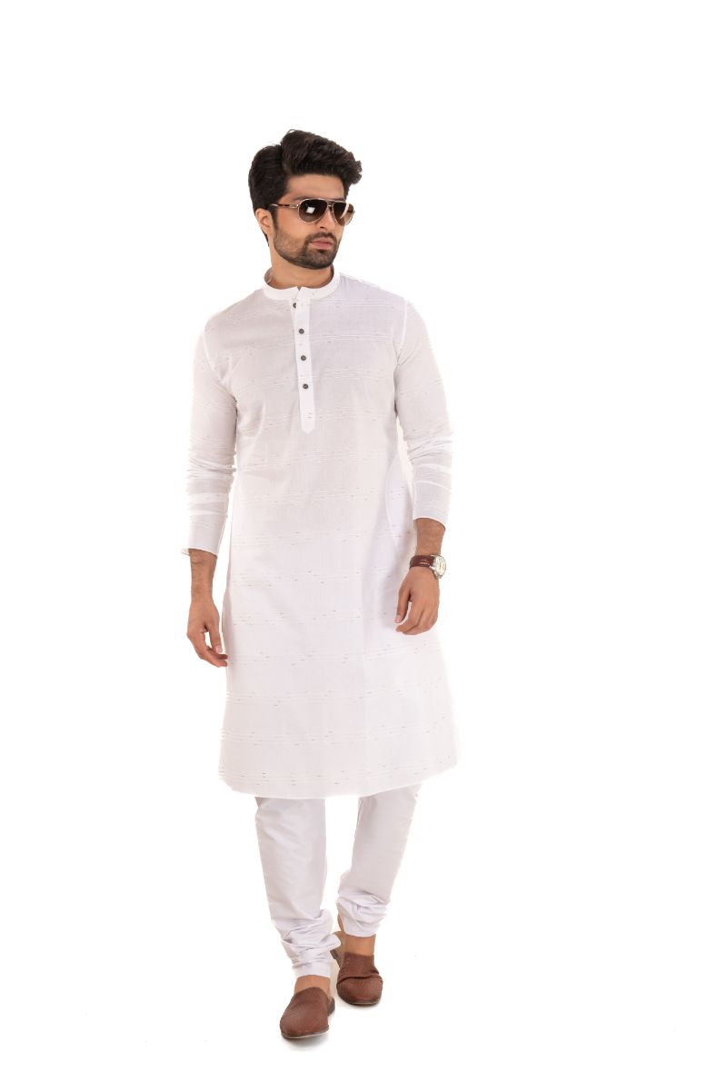 White Solid Pure Cotton Kurta