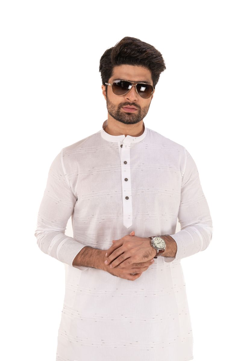 White Solid Pure Cotton Kurta